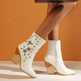 kamames Stone Print Zipper Ankle Boots Women Wedges High Heels Western Boots Pointed Toe Crystal Autumn Winter Woman Shoes