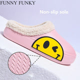 FUNNY FUNKY 2021 Winter Women's Shoes EVA Faux Fur Non-slip Sole Fleece Sock Smiley Face Slipper Shoes For Women Couple Sandals