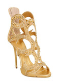 kamames Sexy Luxury High-Heeled Sandals Stilettos Banquet Party Shoes Gold Champagne Diamond