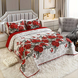 3pcs Charming Rose Floral Quilted Bedspread Set - Soft Brushed Polyester, Machine Washable, All-Season Comfort For Bedroom And Guest Room