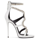 kamames Red, White, Black High-Heeled Sandals, Bags, Chains, Sexy High-Heeled Shoes, Chengdu