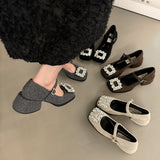 kamames Diamond Mary Jane Women's Shoes 2024 New Spring And Autumn Winter High-Heeled Shoes Black Evening Shoes