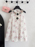 Charming Girls Sleeveless Tulle Dress - Summer Floral, Breathable Cotton, Perfect for Parties & Everyday Fun