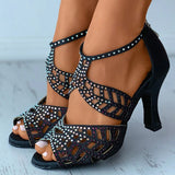 kamames Summer Fashion Shoes of Women Fashion Stiletto Rhinestone Hollow Fish Closed Toe Sexy Dance Shoes Plus Size Ladies Sandals