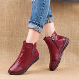 New 2022 Autumn Fashion Women Genuine Leather Boots Handmade Vintage Flat Ankle Botines Shoes Woman Winter botas