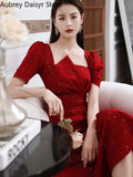 kamames Elegant Midi Dress Women Casual Sequin Irregular Design Formal Dress Female Summer Wedding Evening Party Dress New In