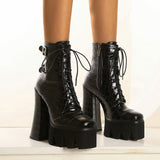 kamames Super High Heel Women Ankle Boots Fashion Platform Square Heel Zipper Boots Autumn Winter Punk Style Woman Shoes