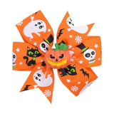 3.4 inchs Halloween Decoration Grosgrain Ribbon Hair Bows For Baby Girls Ghost Pumpkin Pinwheel Hair Clips Hair Accessories