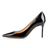 kamames Pointed Black Riveted High Heels Ladies White Apricot Lacquered Leather Wedding Shoes