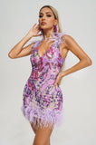 kamames Loviy Sequin Feather Mini Dress