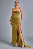 kamames Lamva Corset Velvet Slit Maxi Dress - Yellow