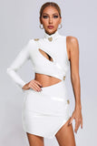 kamames Nude One Shoulder Cutout Mini Bandage Dress - White