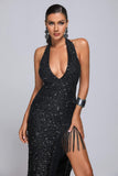 kamames Barnaby Halter Sequin Maxi Dress