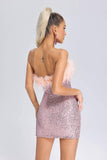 kamames Tess Feather Sequin Tube Dress