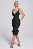 kamames Cayia Feather Midi Bandage Dress