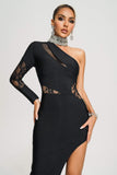 kamames Lazze One Shoulder Mesh Midi Bandage Dress