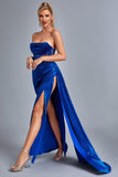 kamames Lamva Corset Velvet Slit Maxi Dress - Blue