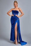 kamames Lamva Corset Velvet Slit Maxi Dress - Blue