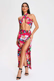 kamames Rakara Floral Halter Slit Maxi Dress