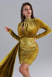 kamames Brinley Blue Velvet Drape Dress - Gold