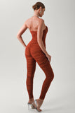 Kamames Sally Rust Ruched Mesh Bandage Jumpsuit