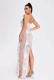 kamames Wenda Feather Sequin Maxi Dress