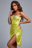 kamames Rulia Lemon Satin Corset Dress with Crystals