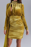 kamames Brinley Blue Velvet Drape Dress - Gold