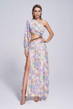 kamames Camila One Shoulder Floral Slit Maxi Dress - Purple