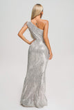 kamames Strobe Sequin One Shoulder Maxi Dress