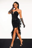 kamames Yamia Strapless Feather Sequin Maxi Dress