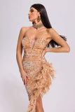 kamames Renee Feather Slit Sequin Dress