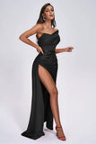 kamames Colia Diamante Mesh Corset Satin Maxi Dress - Black