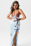 kamames Gilda Satin Diamonate Slit Maxi Dress