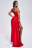 kamames Colia Diamante Mesh Corset Satin Maxi Dress - Red