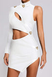 kamames Nude One Shoulder Cutout Mini Bandage Dress - White