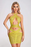 kamames Izna Halterneck Sequin Mini Dress - Yellow