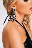 kamames Eleonor Black Flower Diamonate Earrings