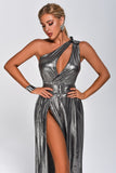 kamames Alicia One Shoulder Metallic Maxi Dress