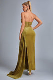 kamames Lamva Corset Velvet Slit Maxi Dress - Yellow