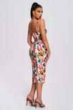 kamames Split One Shoulder Printed Midi Dress