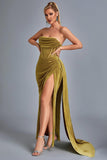 kamames Lamva Corset Velvet Slit Maxi Dress - Yellow