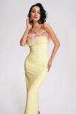 Kamames Melissa Strapless Feather Midi Bandage Dress