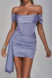 kamames Anita Off Shoulder Satin Corset Mini Dress - Purple