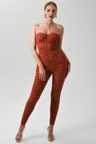 Kamames Sally Rust Ruched Mesh Bandage Jumpsuit