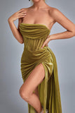 kamames Lamva Corset Velvet Slit Maxi Dress - Yellow