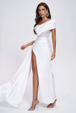 kamames Colia Diamomate Mesh Corset Satin Maxi Dress - White