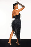 kamames Yamia Strapless Feather Sequin Maxi Dress