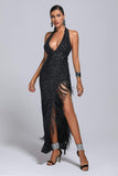 kamames Barnaby Halter Sequin Maxi Dress