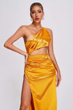 kamames Euen One Shoulder Satin Maxi Dress